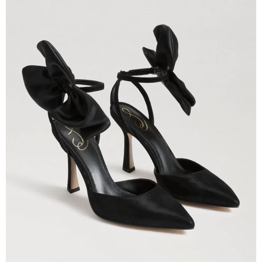 SAM EDELMAN Hailie Pointed Toe Black Stiletto Heel With Bow